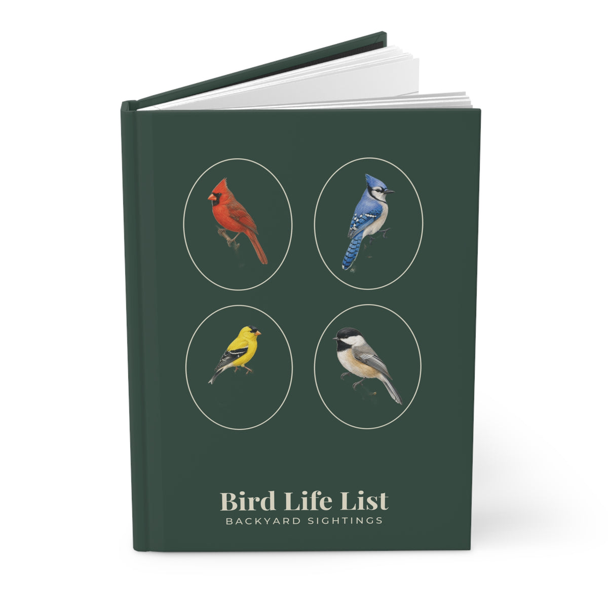 Personalized Bird Life List Journal – Hardcover Birdwatching Notebook with Cardinal, Blue Jay, Goldfinch & Chickadee