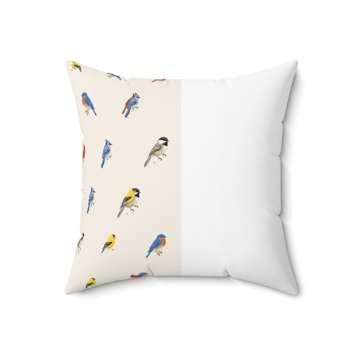 Bird Pattern Spun Polyester Throw Pillow — Watercolor Songbirds Decorative Cushion