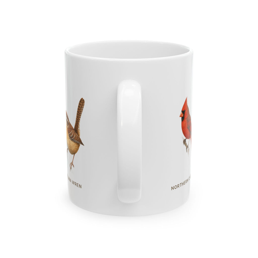 Backyard Birds of Missouri mug, alternate view — labeled backyard bird illustrations