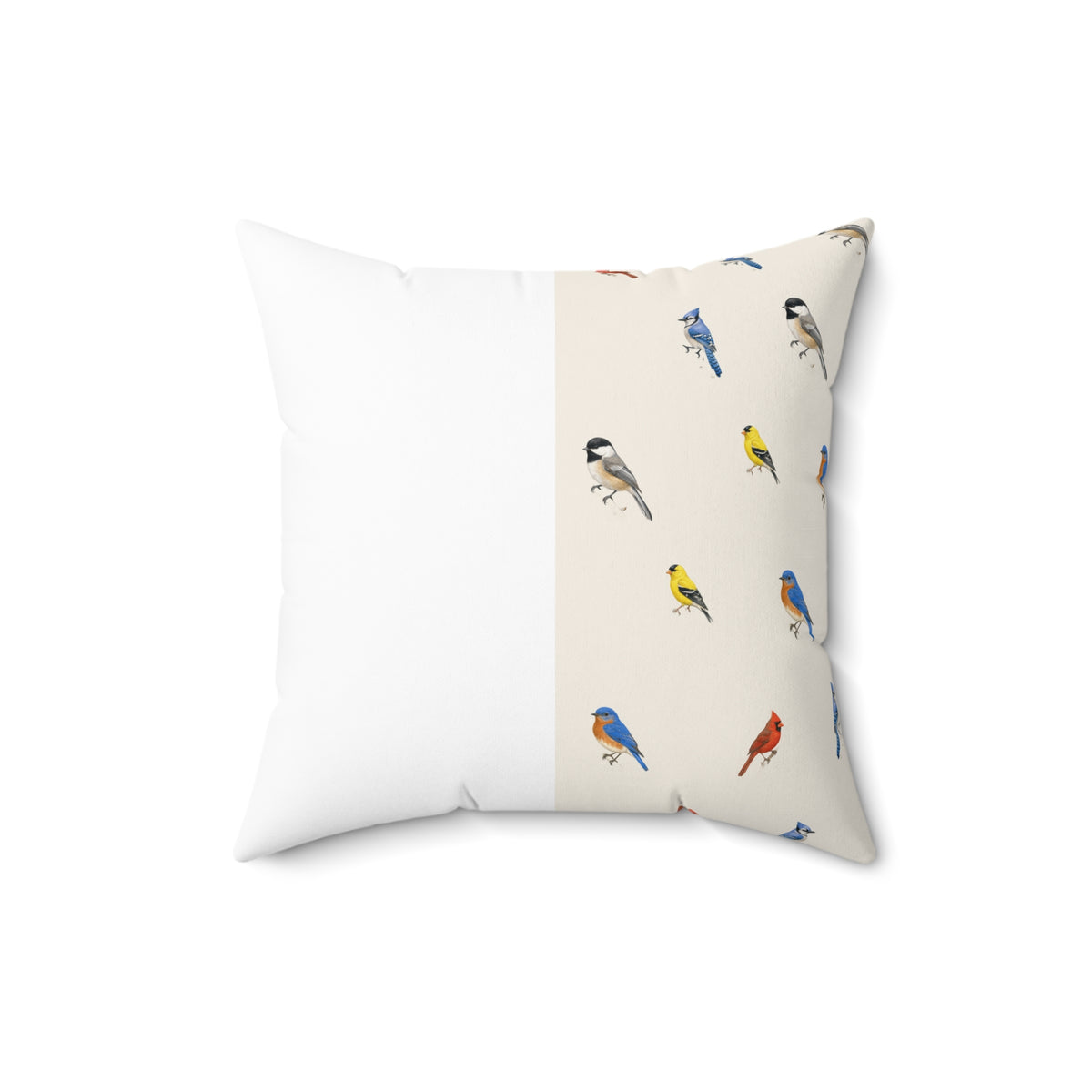 Bird Pattern Spun Polyester Throw Pillow — Watercolor Songbirds Decorative Cushion