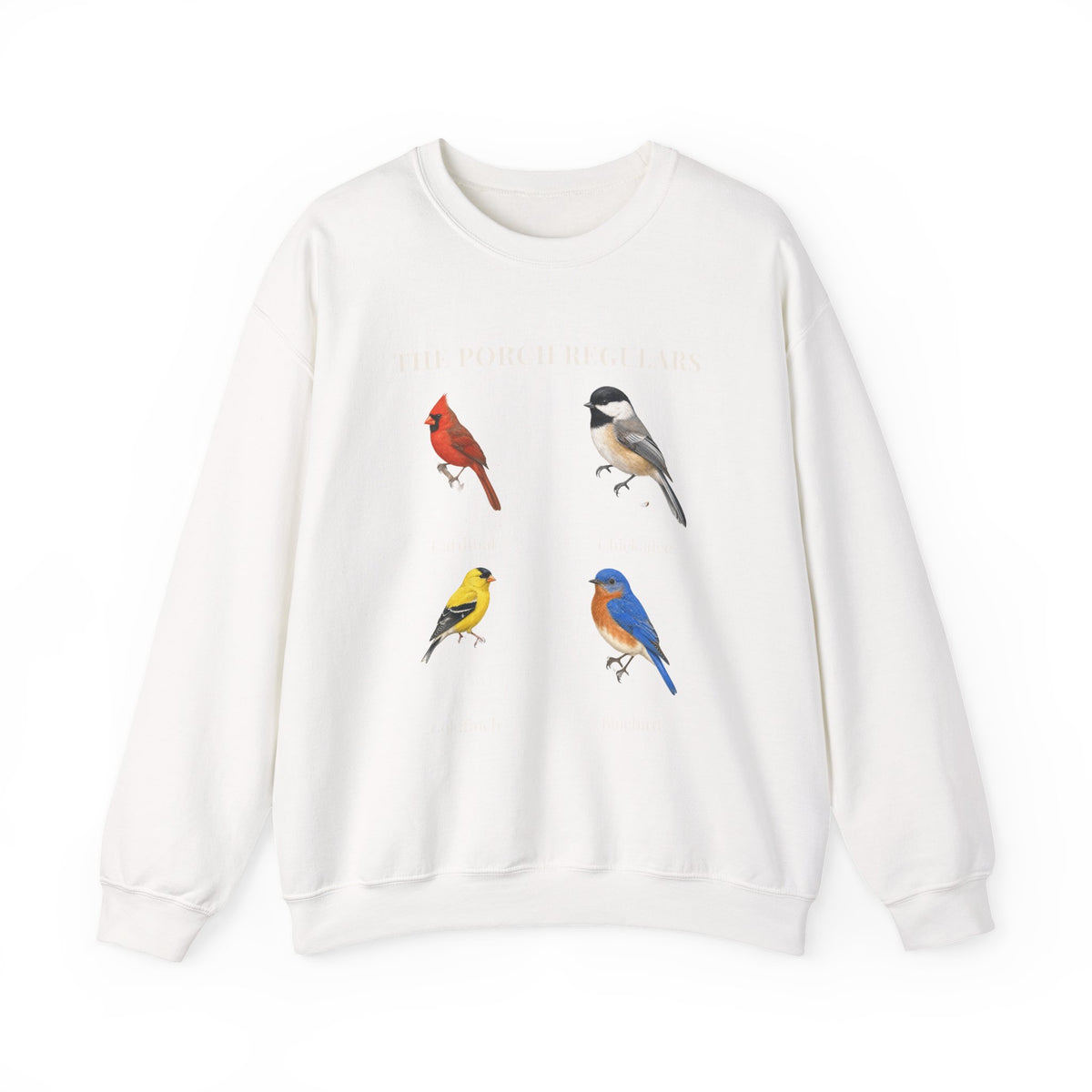 Songbird Crewneck Sweatshirt — Cardinal, Chickadee, Goldfinch & Bluebird Illustration