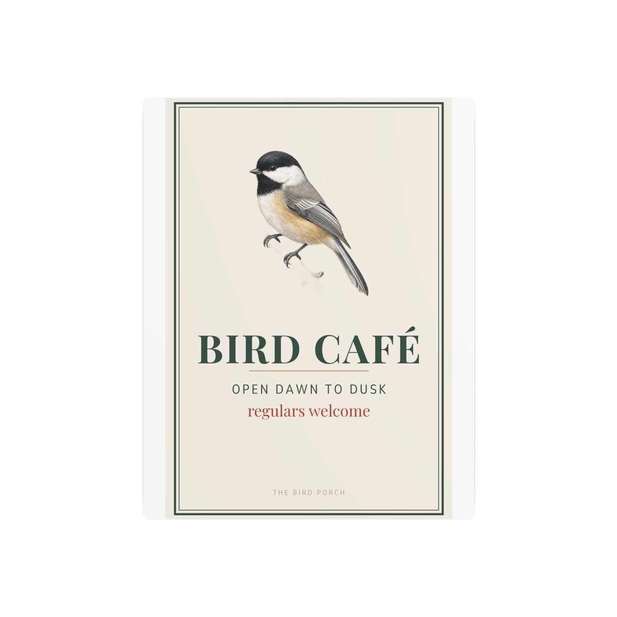 Bird Café Metal Sign – Open Dawn to Dusk Chickadee Porch Sign, Bird Feeder Garden Decor