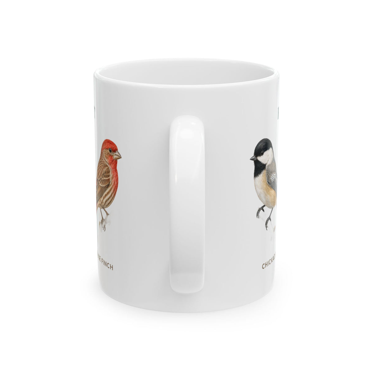 Backyard Birds of Connecticut mug, handle view
