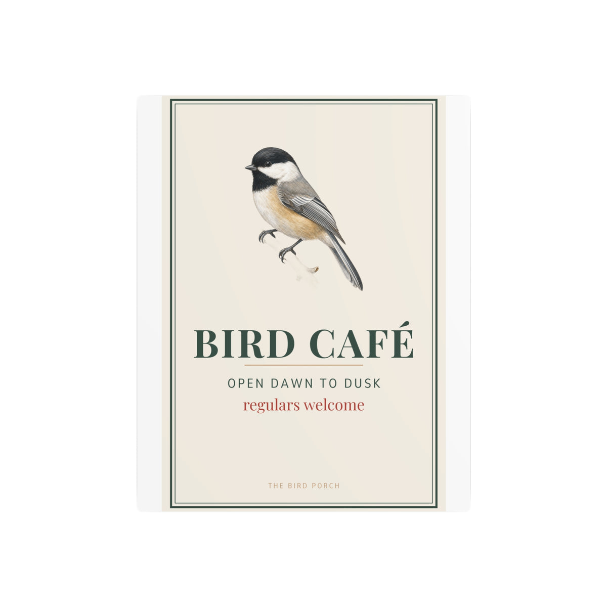 Bird Café Metal Sign – Open Dawn to Dusk Chickadee Porch Sign, Bird Feeder Garden Decor
