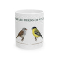 Backyard Birds of Nevada Mug — Labeled House Finch, White-crowned Sparrow, Lesser Goldfinch & California Quail (11oz)