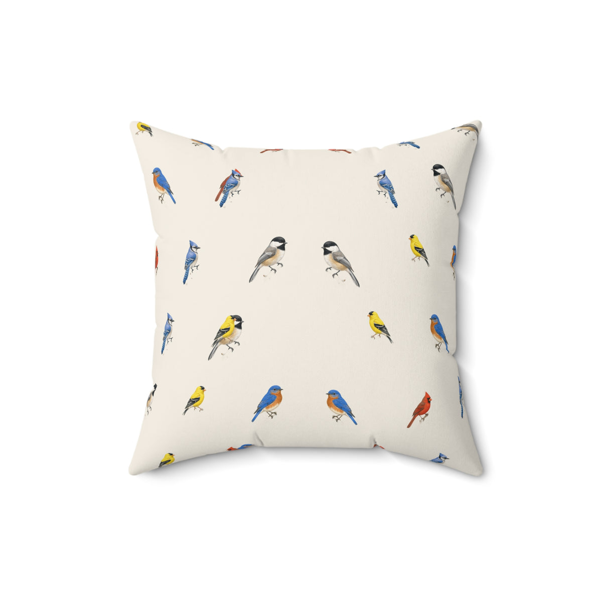 Backyard Songbird throw pillow, 18 x 18 inch, back view