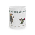 Backyard Birds of Arizona Mug — Labeled Gambel's Quail, Gila Woodpecker, Anna's Hummingbird & Lesser Goldfinch (11oz)