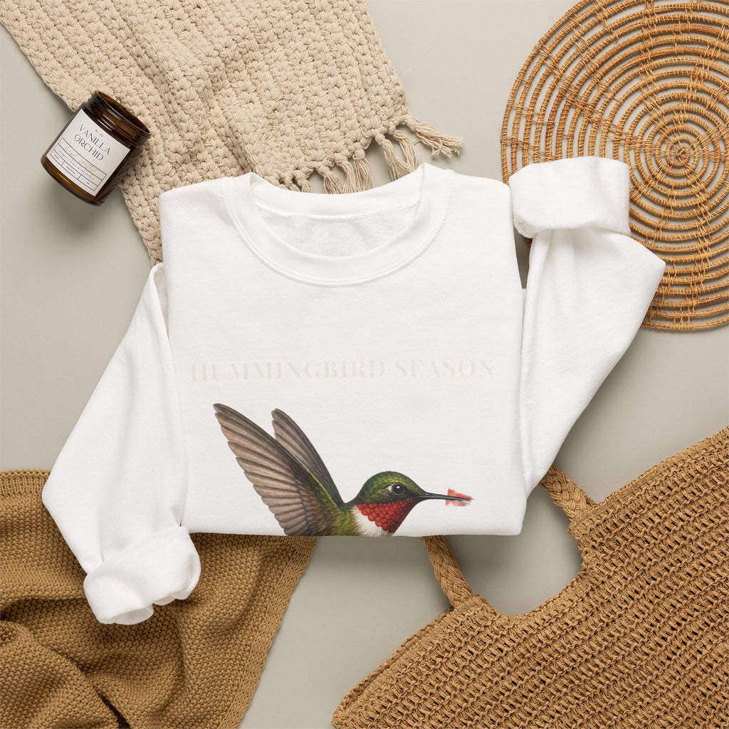 Hummingbird Crewneck Sweatshirt — Vintage Floral Bird Graphic