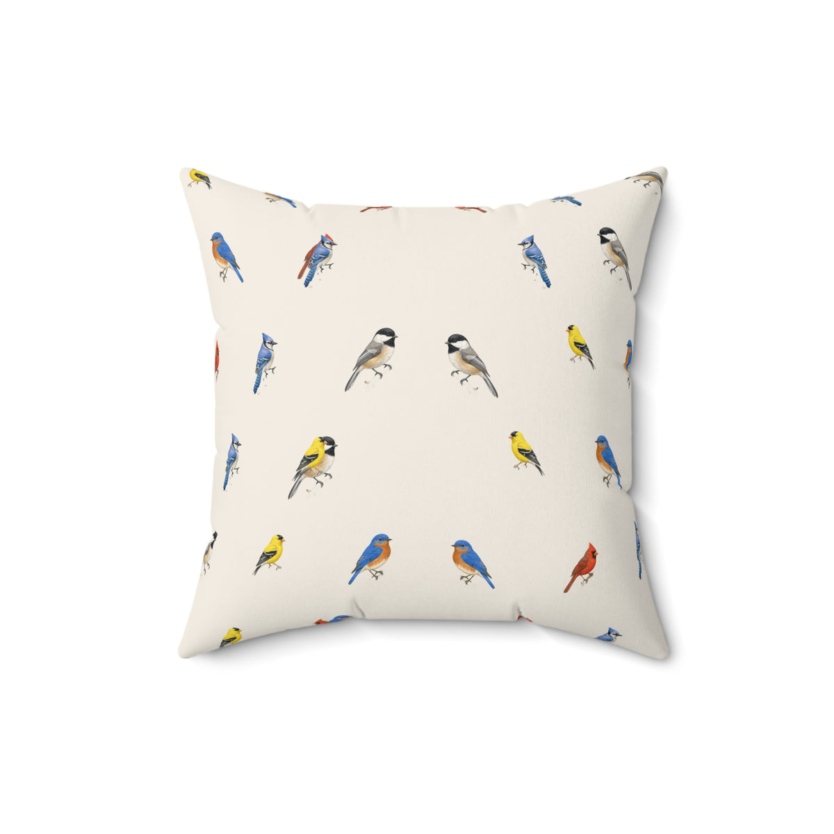 Backyard Songbird throw pillow, back side with the same bird pattern