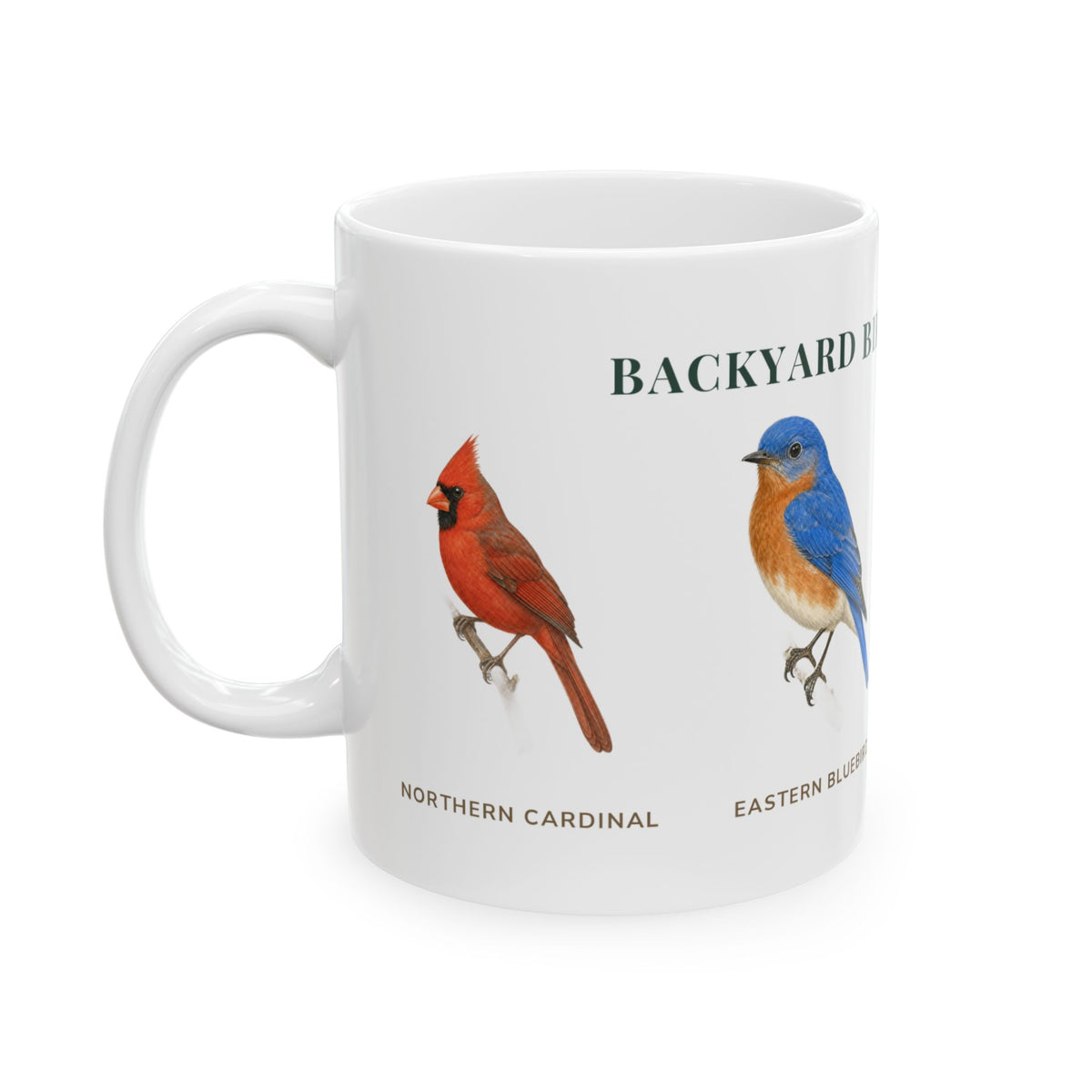 Backyard Birds of Missouri mug, alternate view — labeled backyard bird illustrations