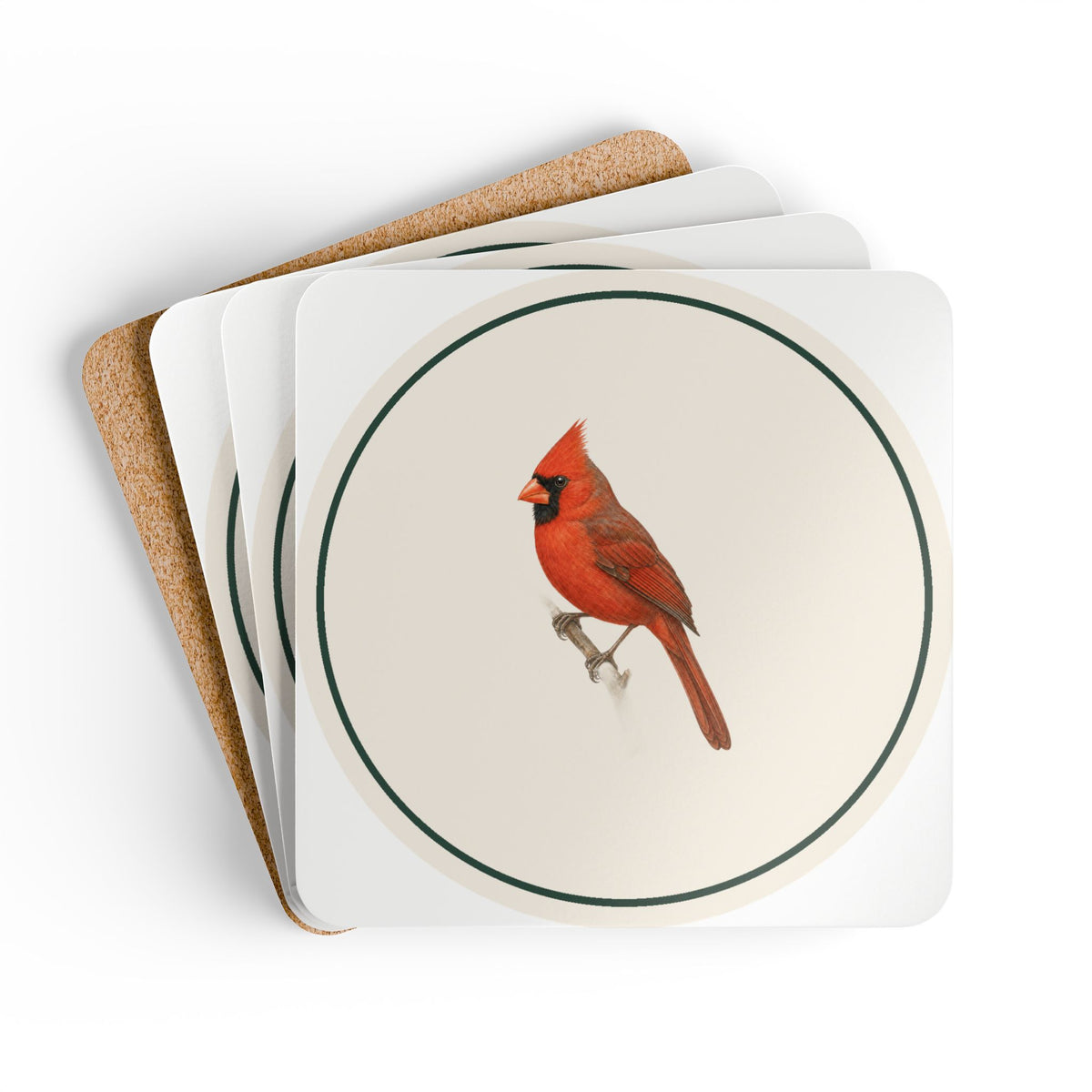 Northern Cardinal Coaster Set of 4 – Cork-Back Bird Coasters for Bird Lovers