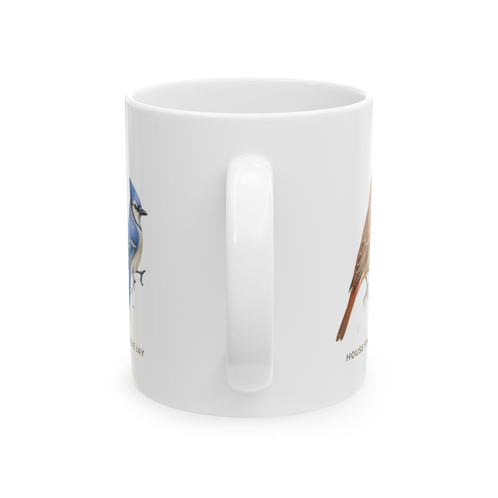 Backyard Birds of Iowa mug, handle view
