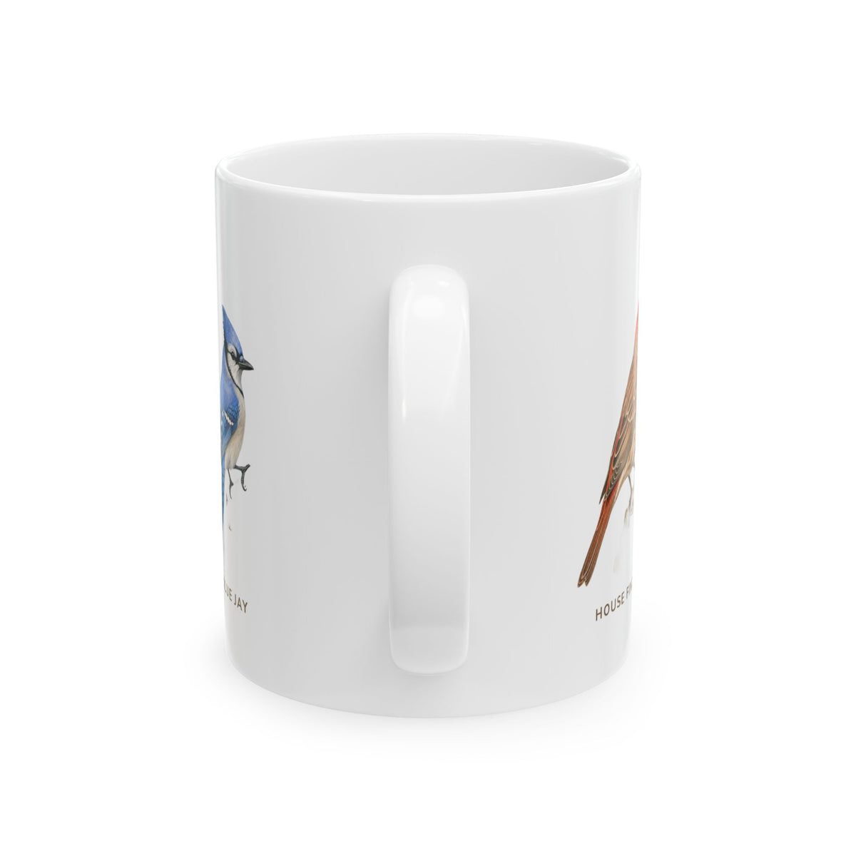 Backyard Birds of Iowa mug, handle view