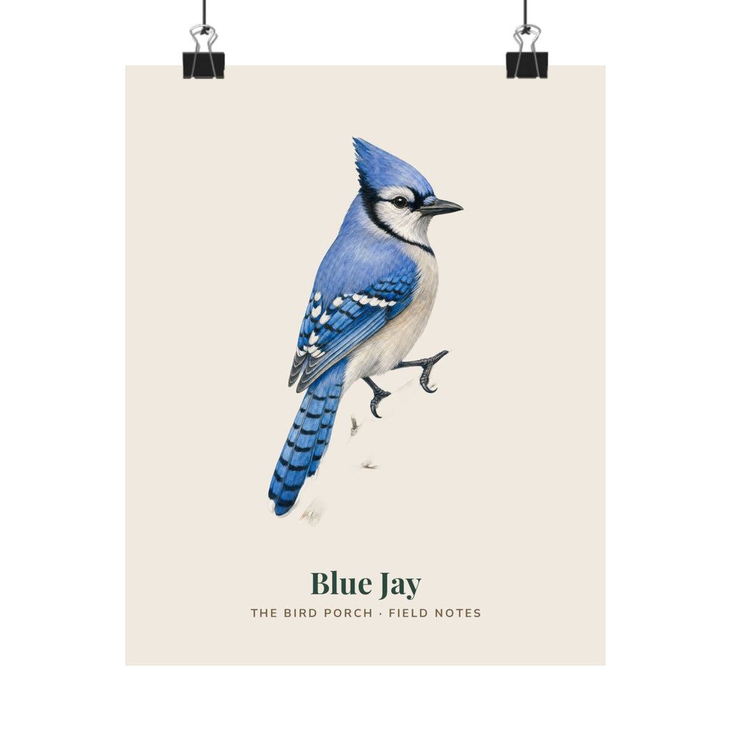 Blue Jay matte art print in vintage field notes style