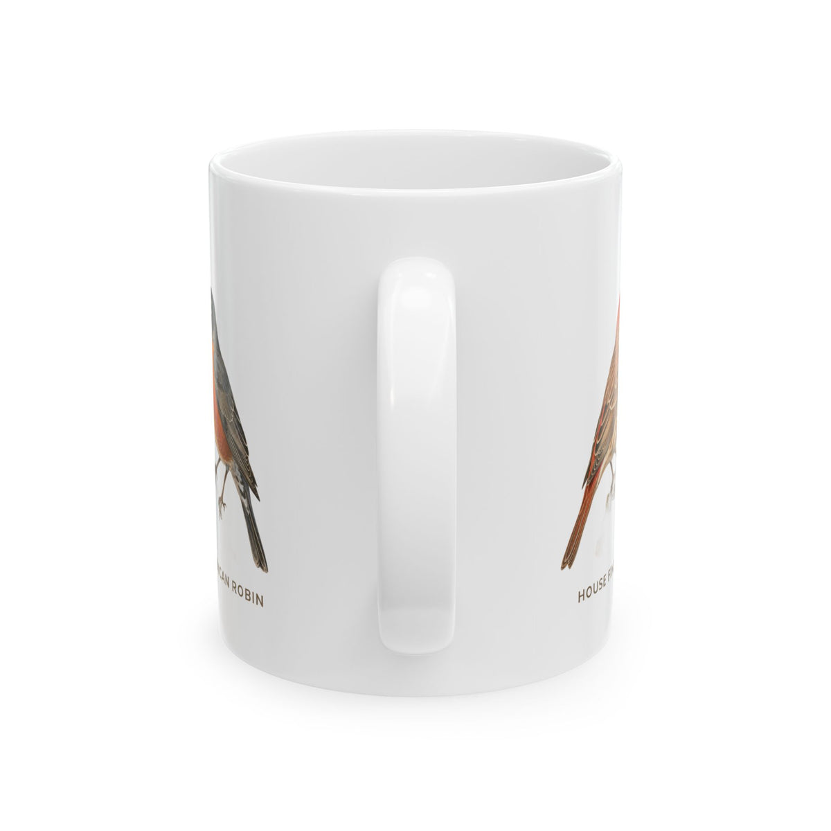 Backyard Birds of Colorado mug, alternate view — labeled House Finch, hummingbird, Chickadee and Robin illustrations