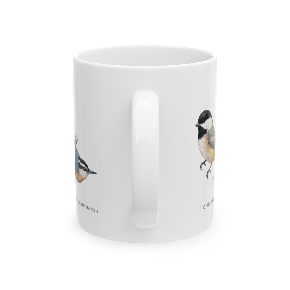 Backyard Birds of Alaska Mug — Labeled Chickadee, Steller's Jay, Common Redpoll & Red-breasted Nuthatch (11oz)