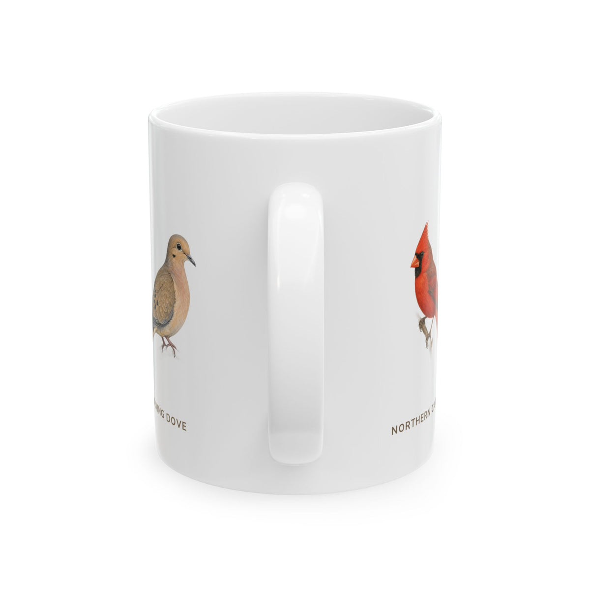 Backyard Birds of Georgia mug, alternate view — labeled Carolina Wren and Eastern Bluebird illustrations