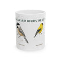 Backyard Birds of Utah ceramic mug with labeled Chickadee and American Goldfinch illustrations