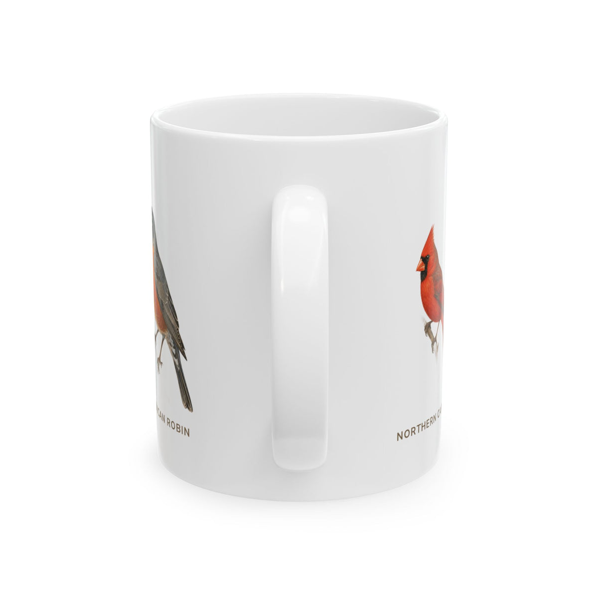 Backyard Birds of Tennessee mug, alternate view — labeled Carolina Wren, Eastern Bluebird and Cardinal illustrations
