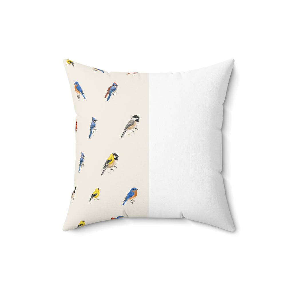 Bird Pattern Spun Polyester Throw Pillow — Watercolor Songbirds Decorative Cushion