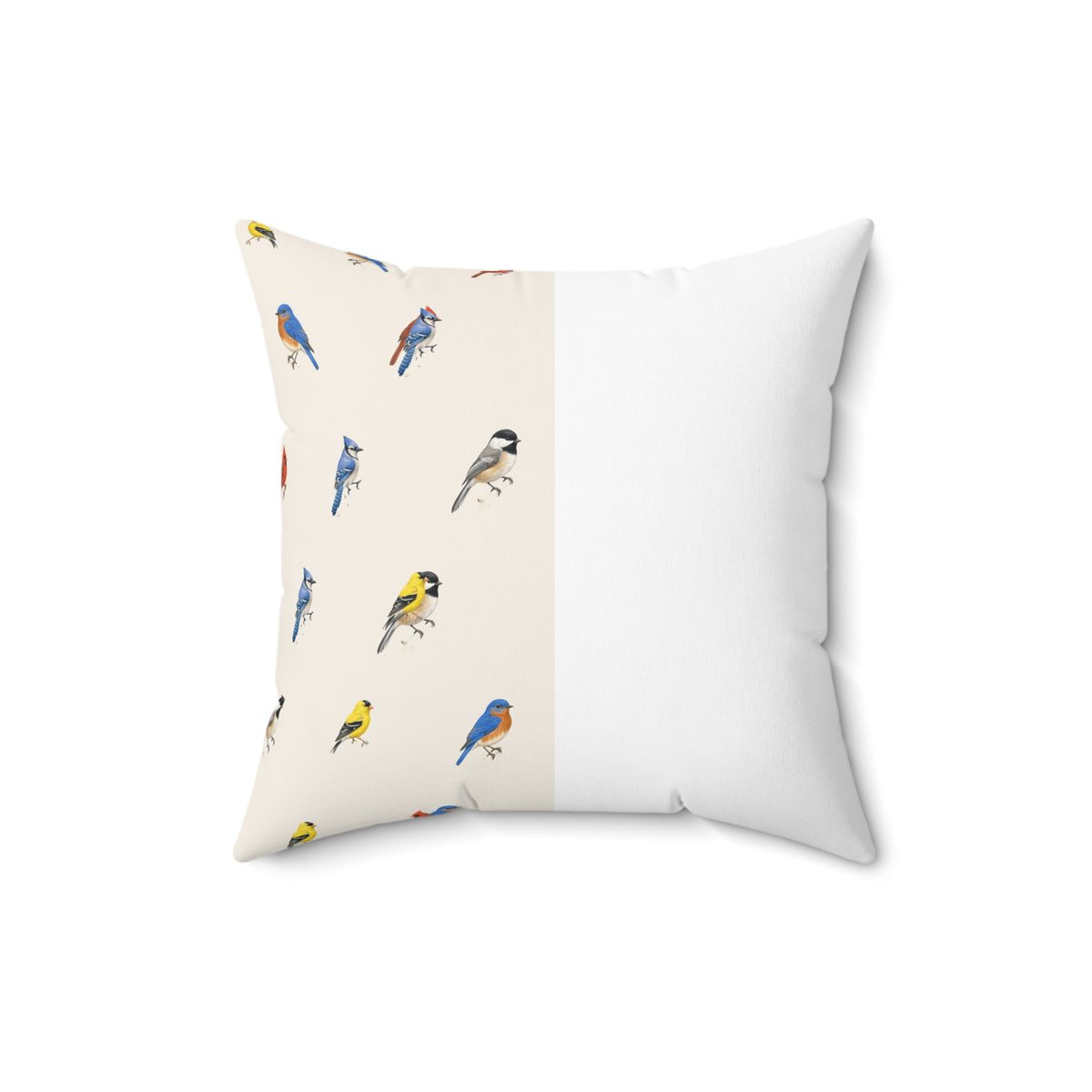 Bird Pattern Spun Polyester Throw Pillow — Watercolor Songbirds Decorative Cushion