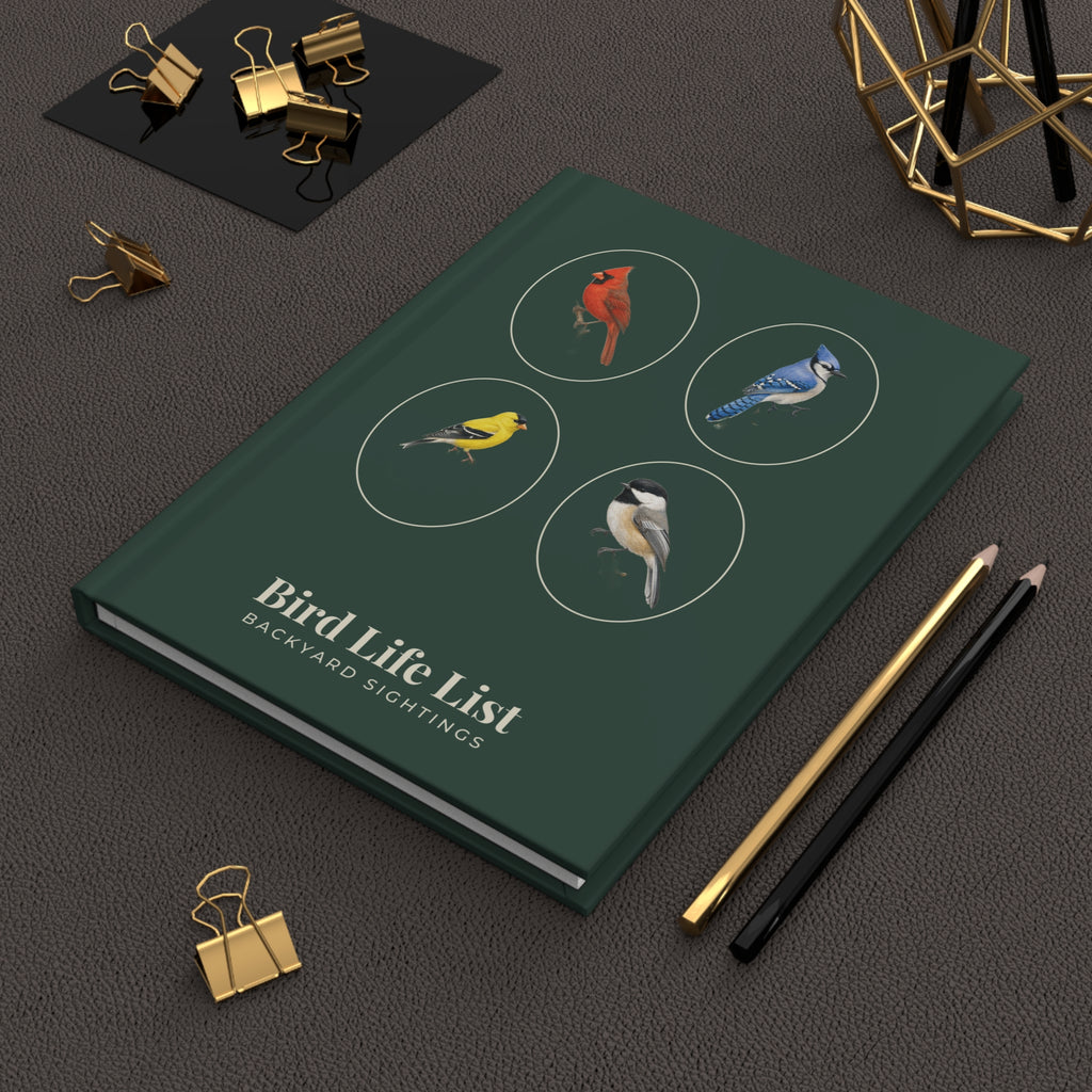 Personalized Bird Life List Journal – Hardcover Birdwatching Notebook with Cardinal, Blue Jay, Goldfinch & Chickadee