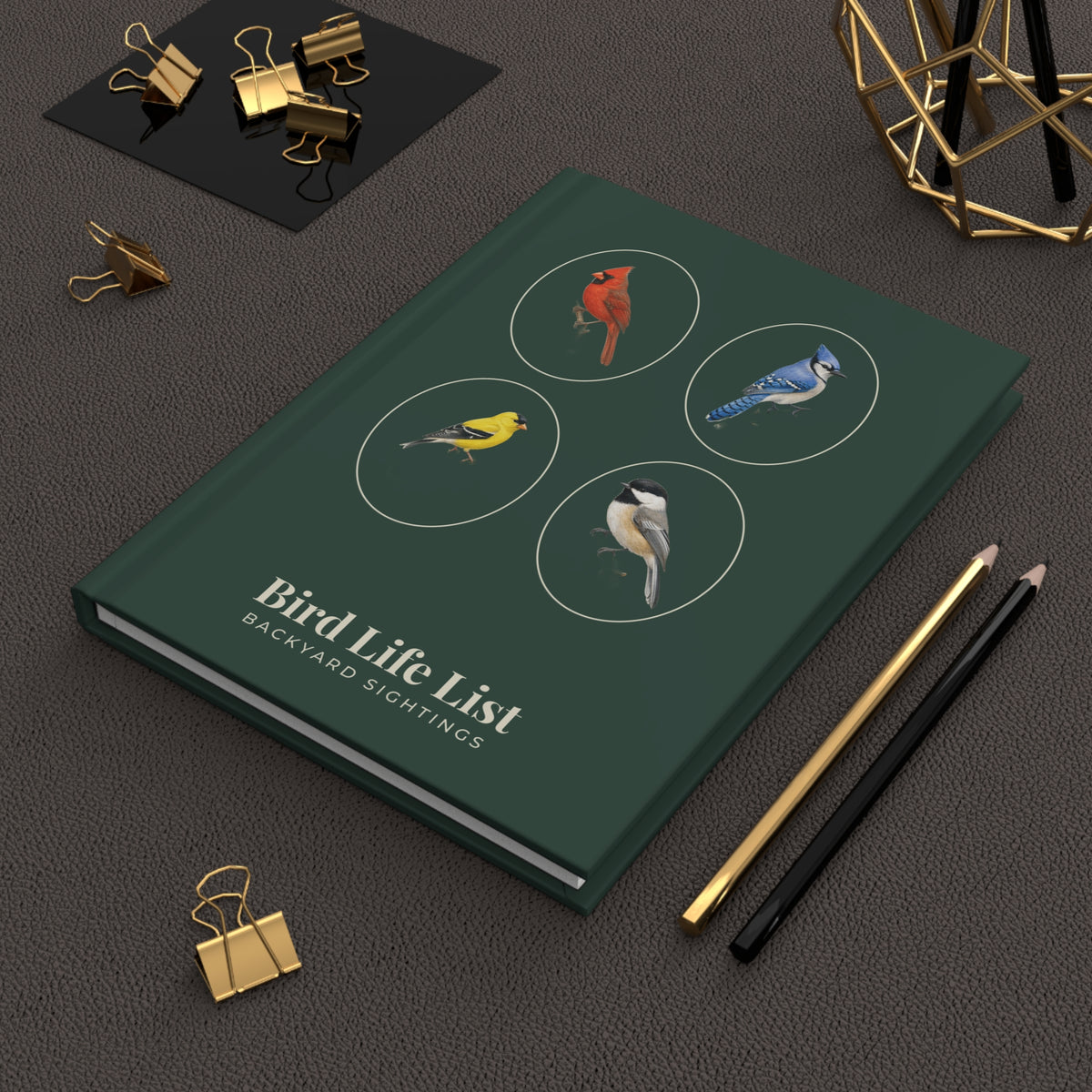 Personalized Bird Life List Journal – Hardcover Birdwatching Notebook with Cardinal, Blue Jay, Goldfinch & Chickadee