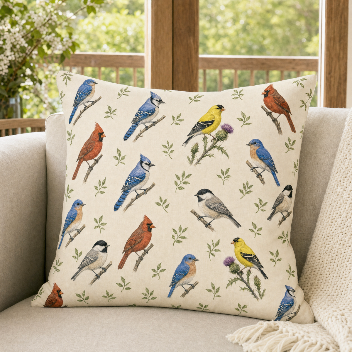 Porch Regulars Throw Pillow 18×18 – The Bird Porch